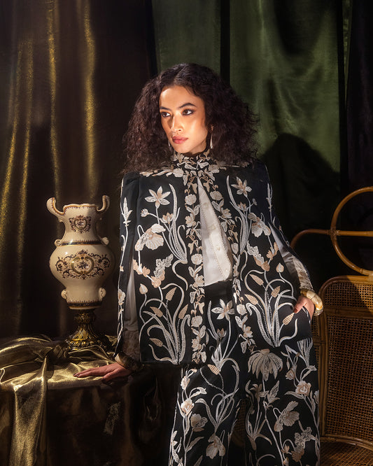 Floral Hand Embroidered Silk Cape