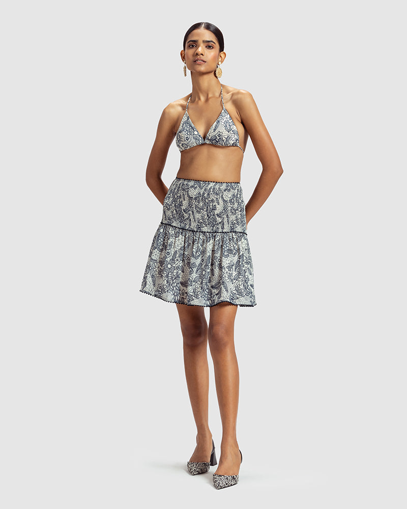 Lace Print Silk Georgette Minka SkirtProduct DescriptionEmbodying a sense of feminine charm, this silk georgette skirt is enveloped in our French lace-inspired print. Also includes smocking on the frontSkirtsLace Print Silk Georgette Minka Skirt