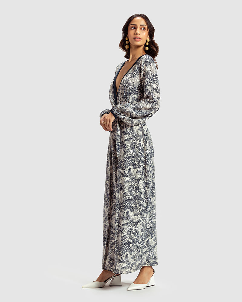 Lace Print Silk Crepe Jumpsuit