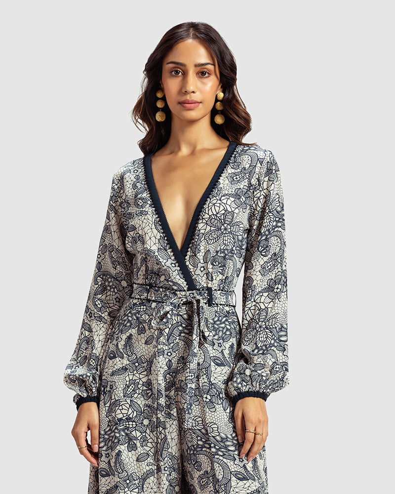 Lace Print Silk Crepe Jumpsuit