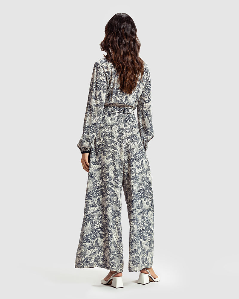 Lace Print Silk Crepe Jumpsuit