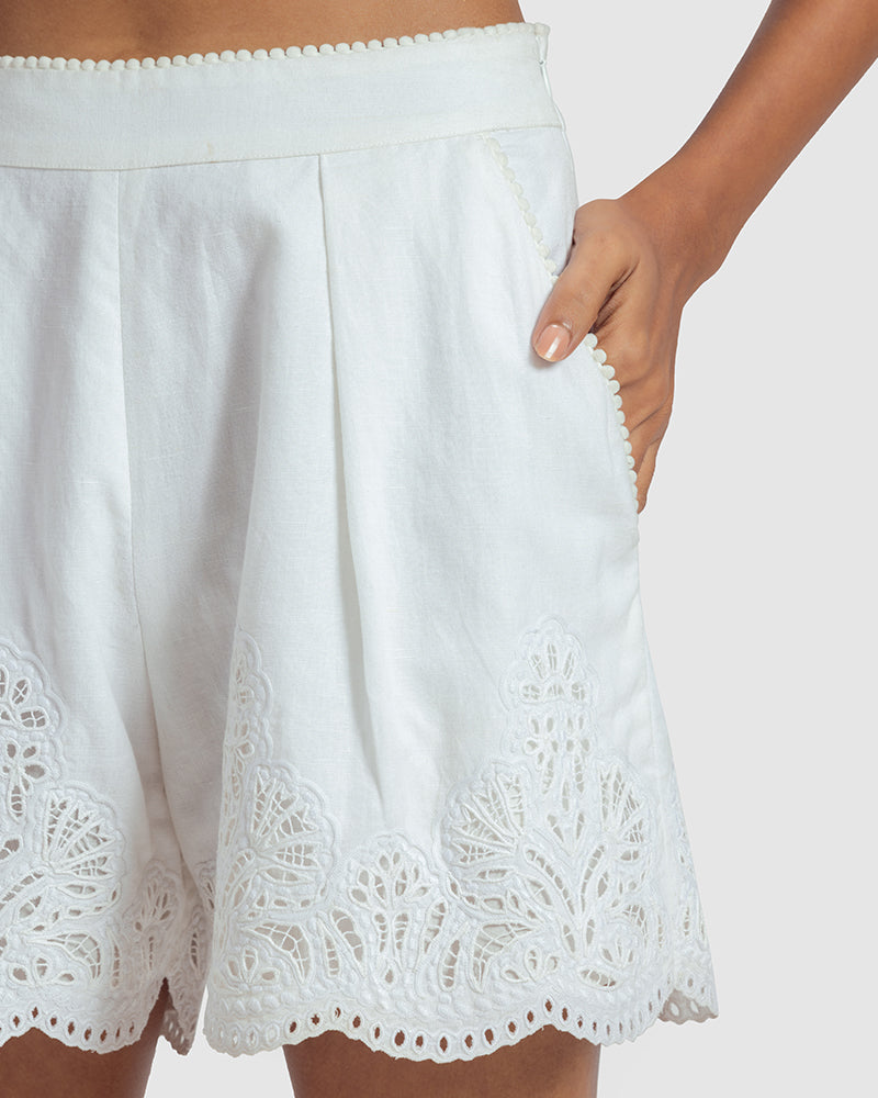 Cutwork Cotton Linen Short