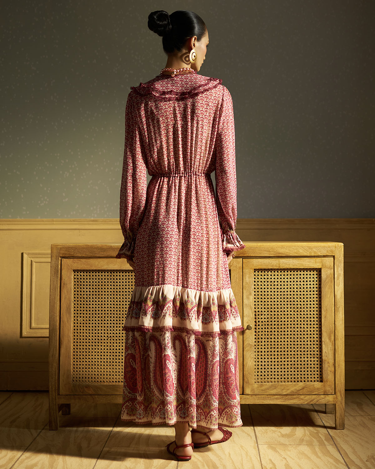 Callie Paisley-print silk tier dress
