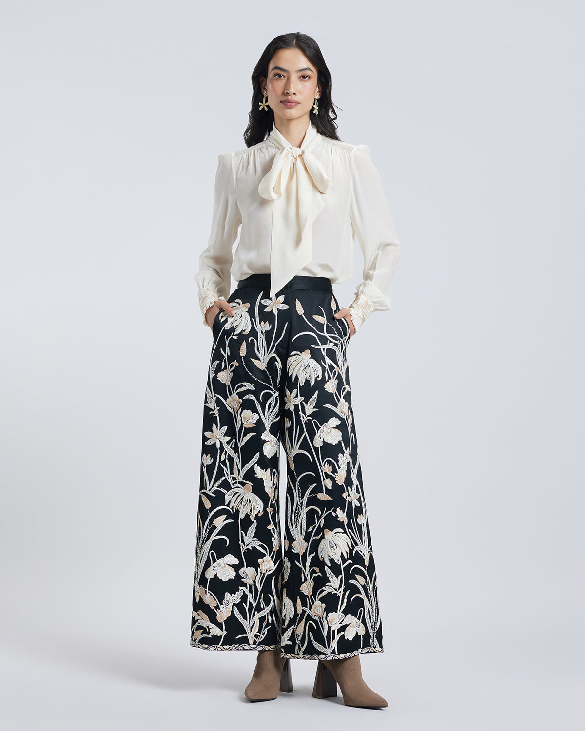 Floral Hand Embroidered Silk Pant