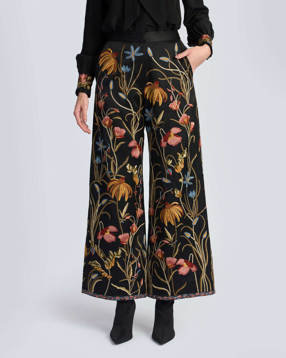 Floral Hand Embroidered Silk Pant