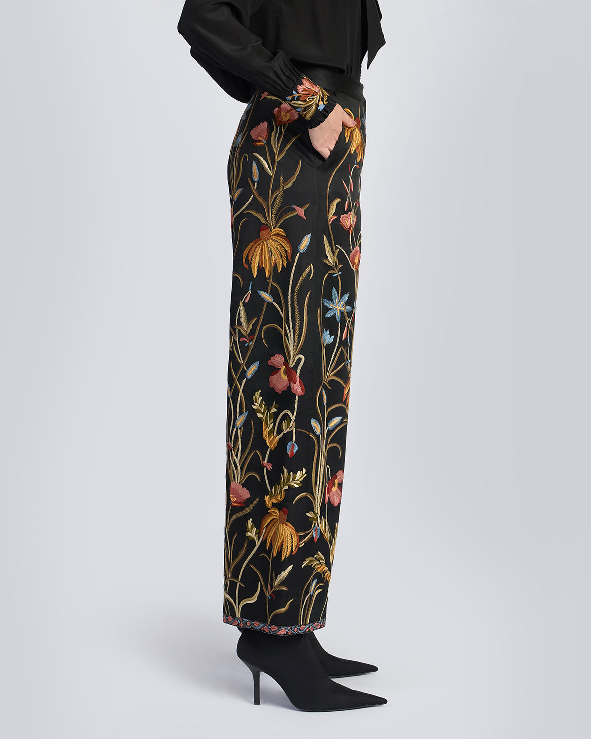 Floral Hand Embroidered Silk Pant