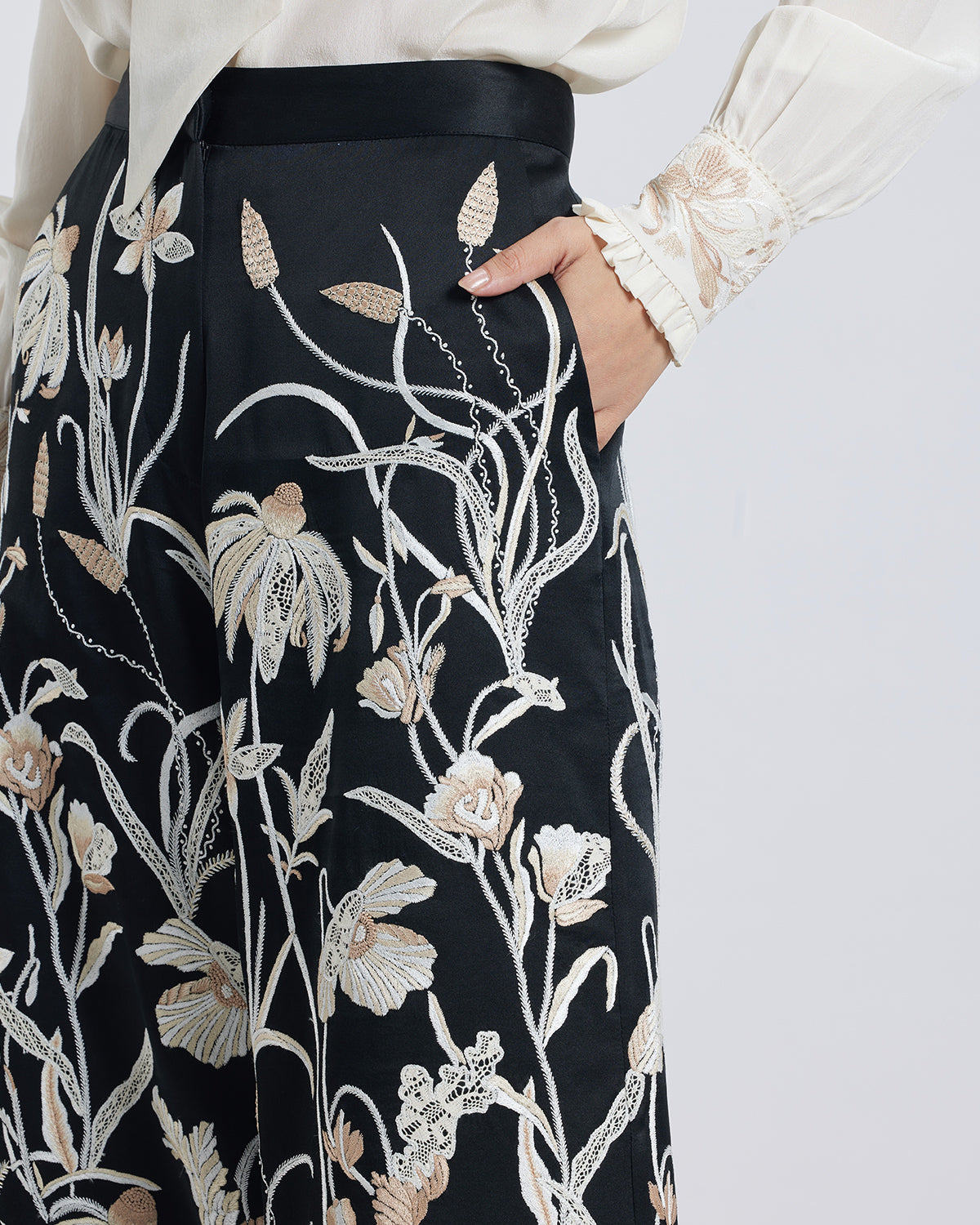 Floral Hand Embroidered Silk Pant