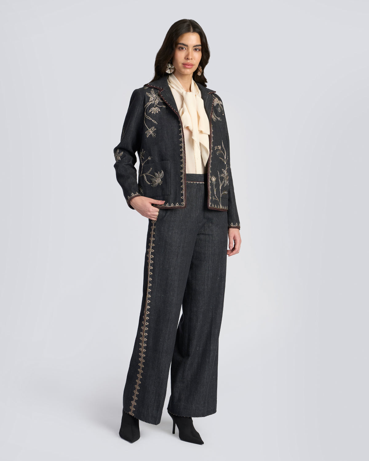 Zar Couching Handwoven Denim Pant
