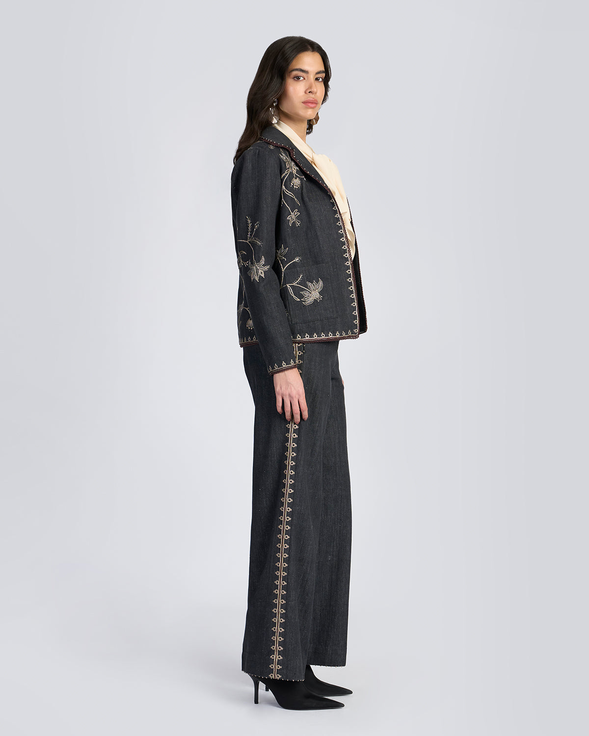 Zar Couching Handwoven Denim Pant