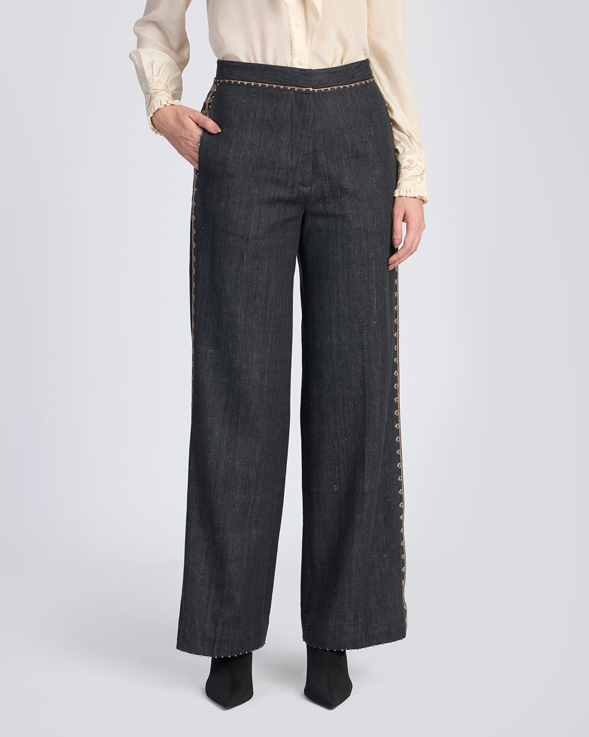 Zar Couching Handwoven Denim Pant