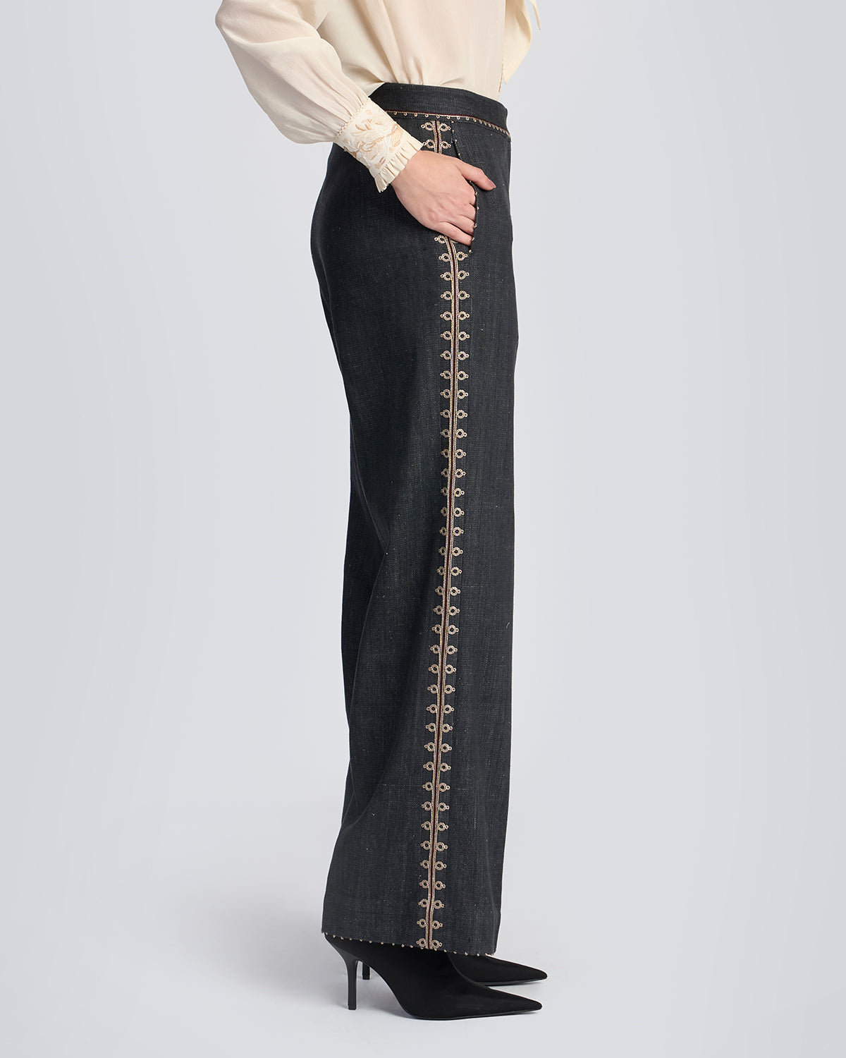 Zar Couching Handwoven Denim Pant