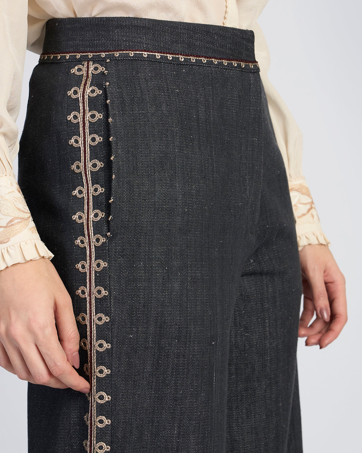 Zar Couching Handwoven Denim Pant