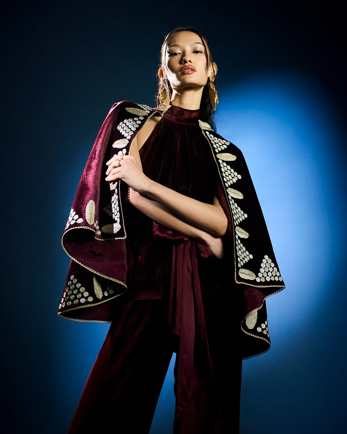 Nora Wine Velvet Cape