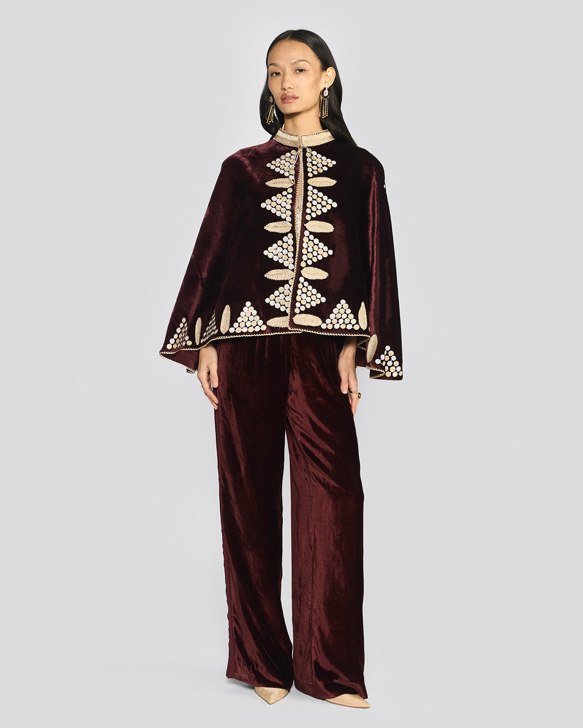 Nora Wine Velvet Cape