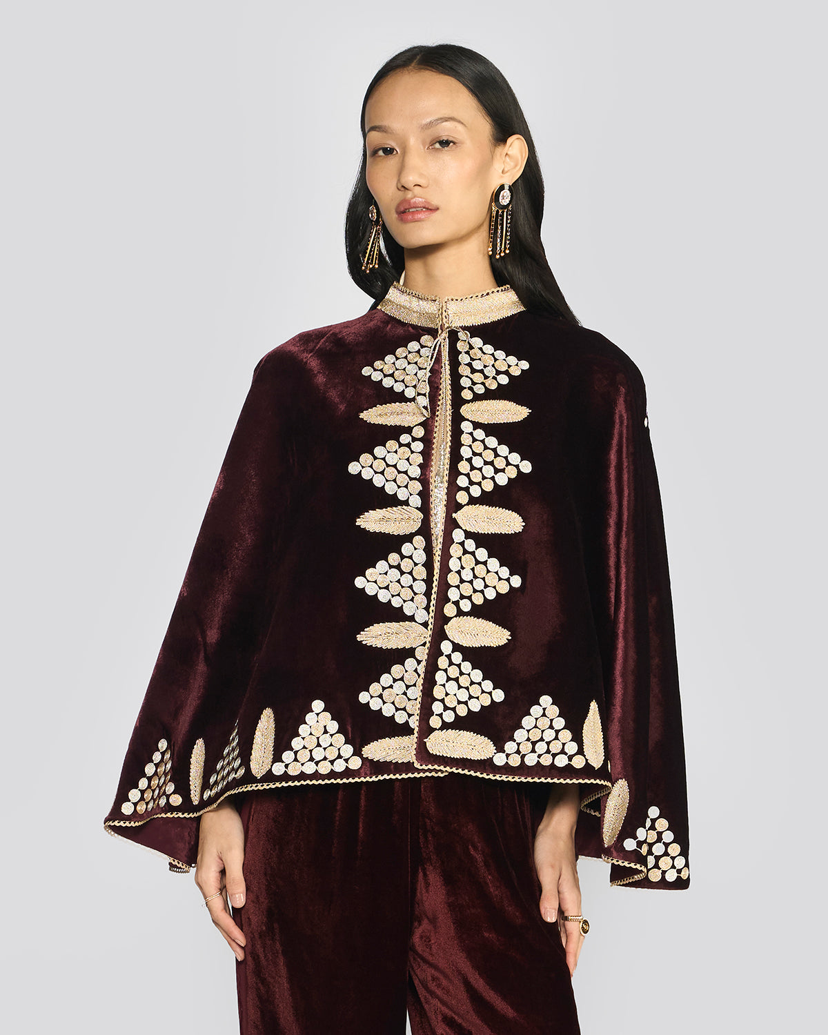 Nora Wine Velvet Cape