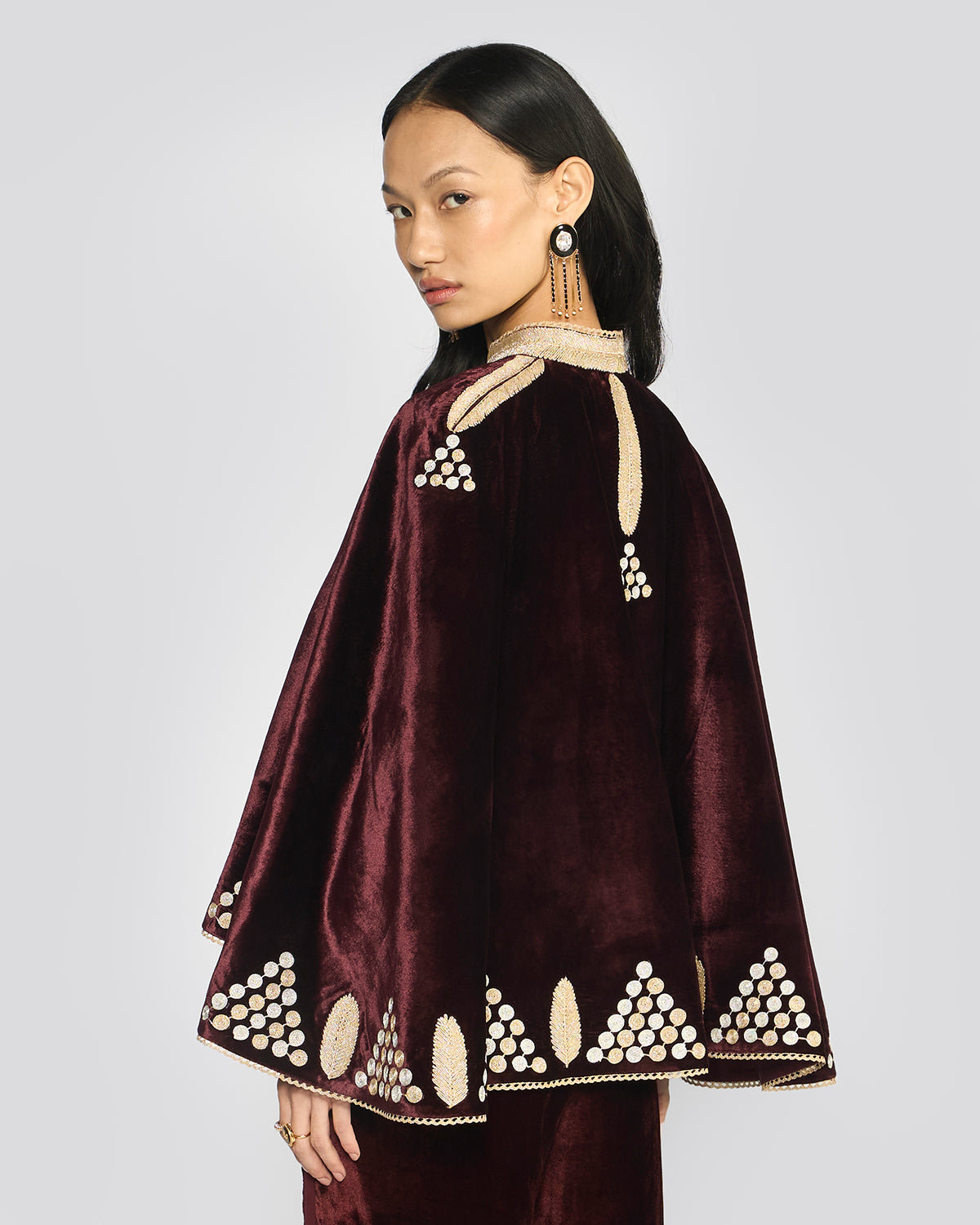 Nora Wine Velvet Cape