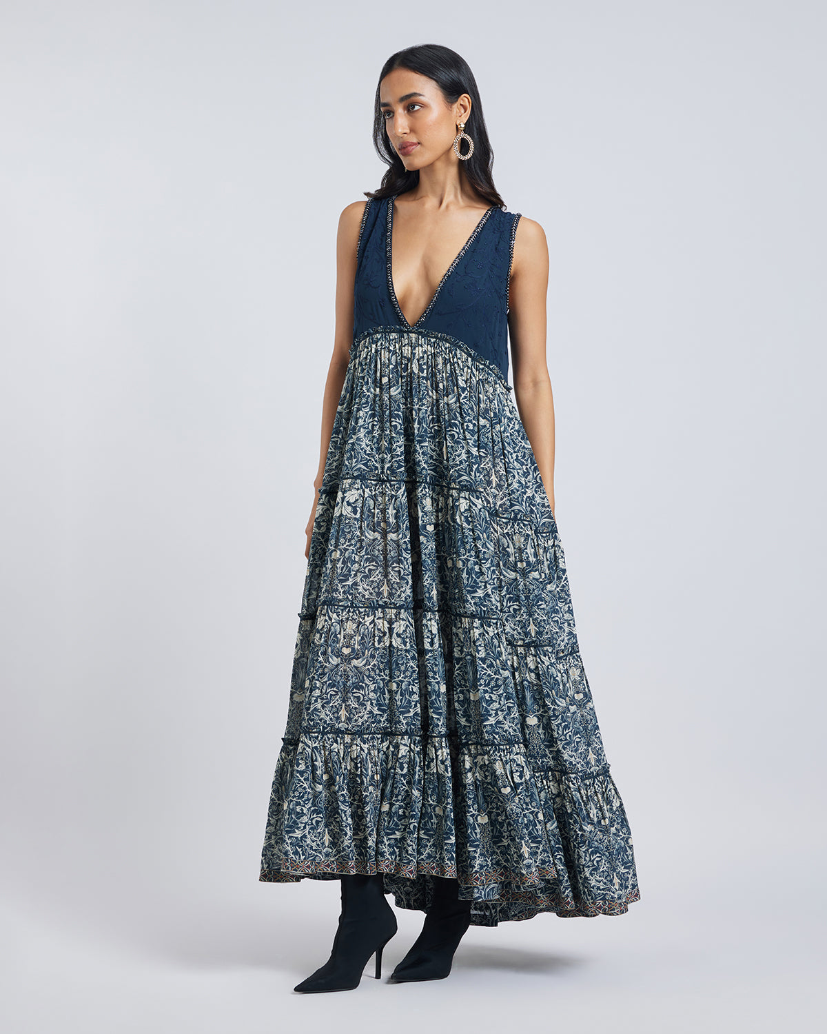 Floral Print Embellished Maxi Dress