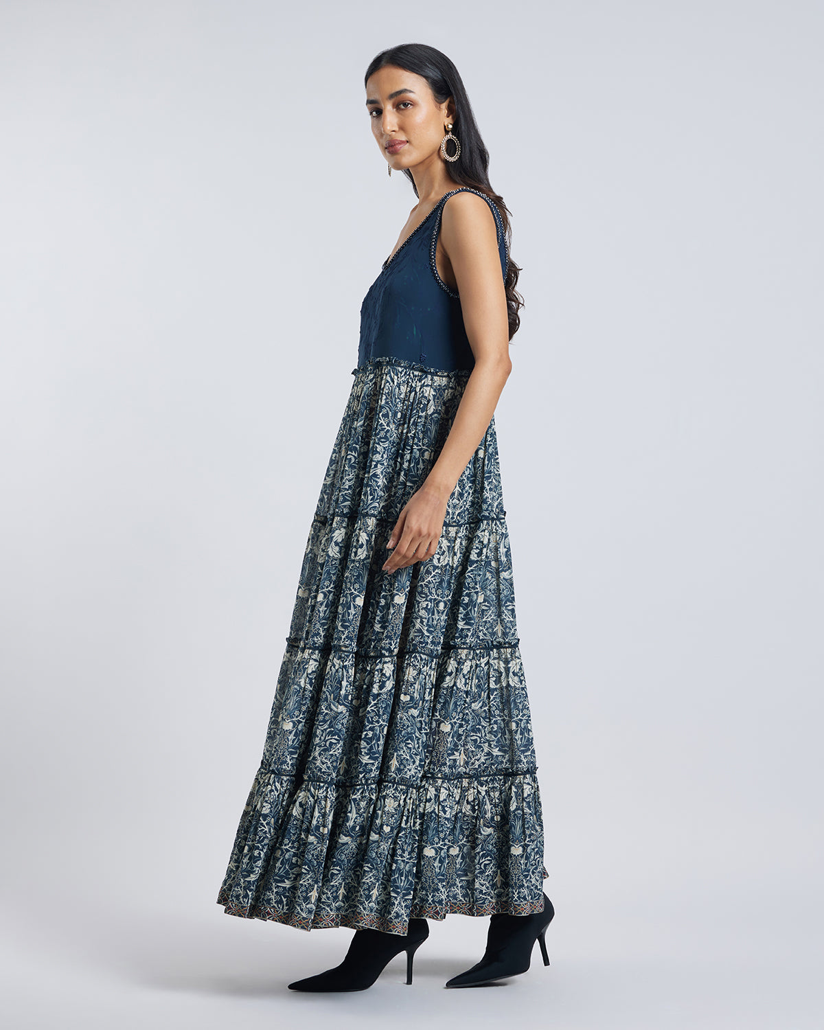Floral Print Embellished Maxi Dress