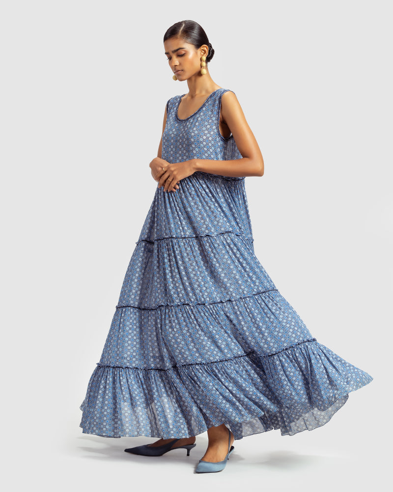 Geo Print Silk Georgette Maxi DressProduct DescriptionWith print patchwork inspired by folk geometric patterns, this panelled maxi dress is how we’ve reimagined Talitha’s signature bohemian language. DressesGeo Print Silk Georgette Maxi Dress