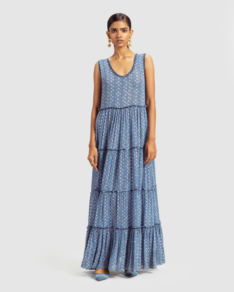 Geo Print Silk Georgette Maxi DressProduct DescriptionWith print patchwork inspired by folk geometric patterns, this panelled maxi dress is how we’ve reimagined Talitha’s signature bohemian language. DressesGeo Print Silk Georgette Maxi Dress