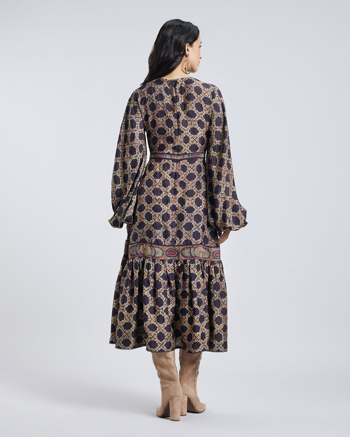 Ajrakh Print Gathered Silk Dress