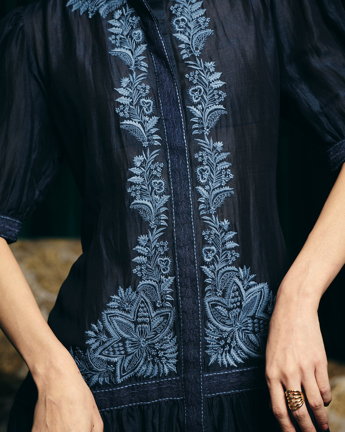 Camilla Navy Blue Emboidered Tier Dress