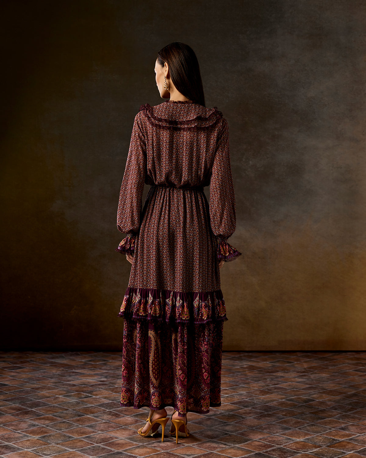 Maisie Wine Ruffle Dress