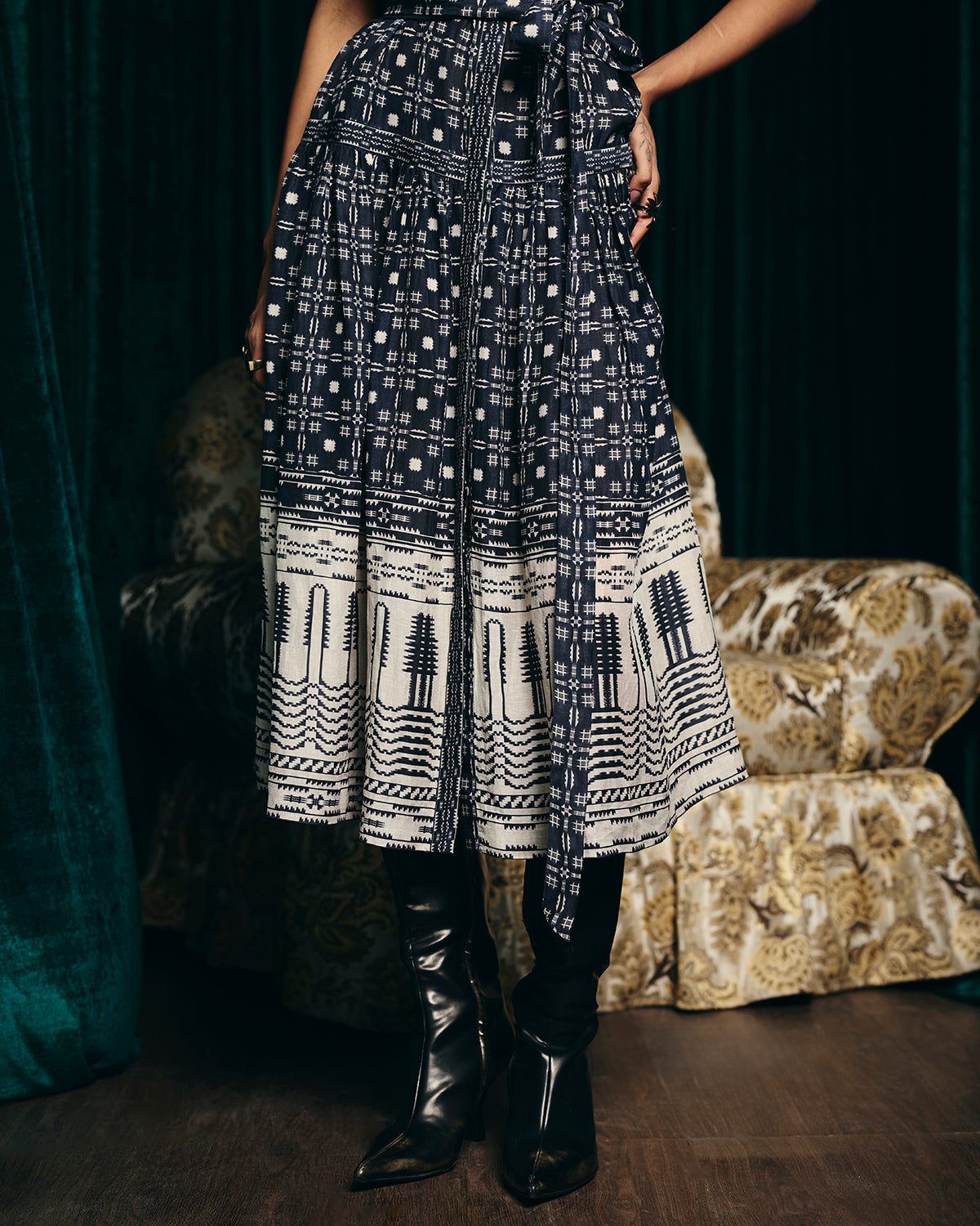 Audrey Navy Blue Printed Dress