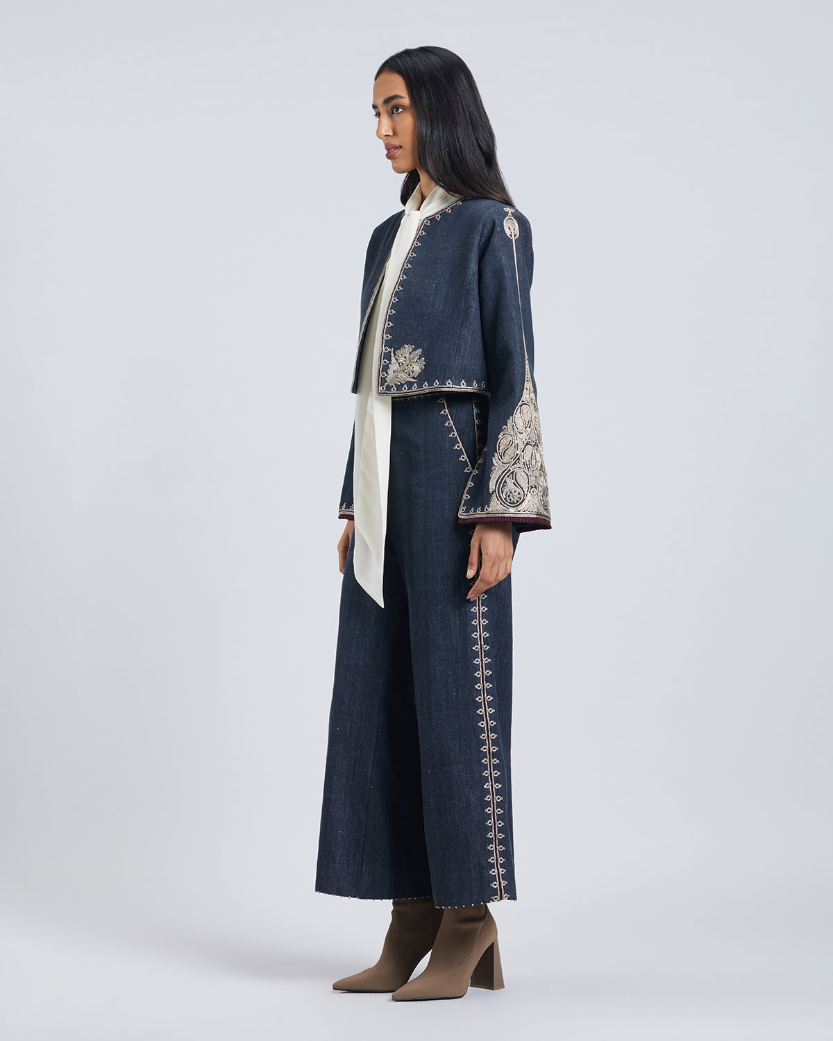 Zar Couching Handwoven Denim Jacket