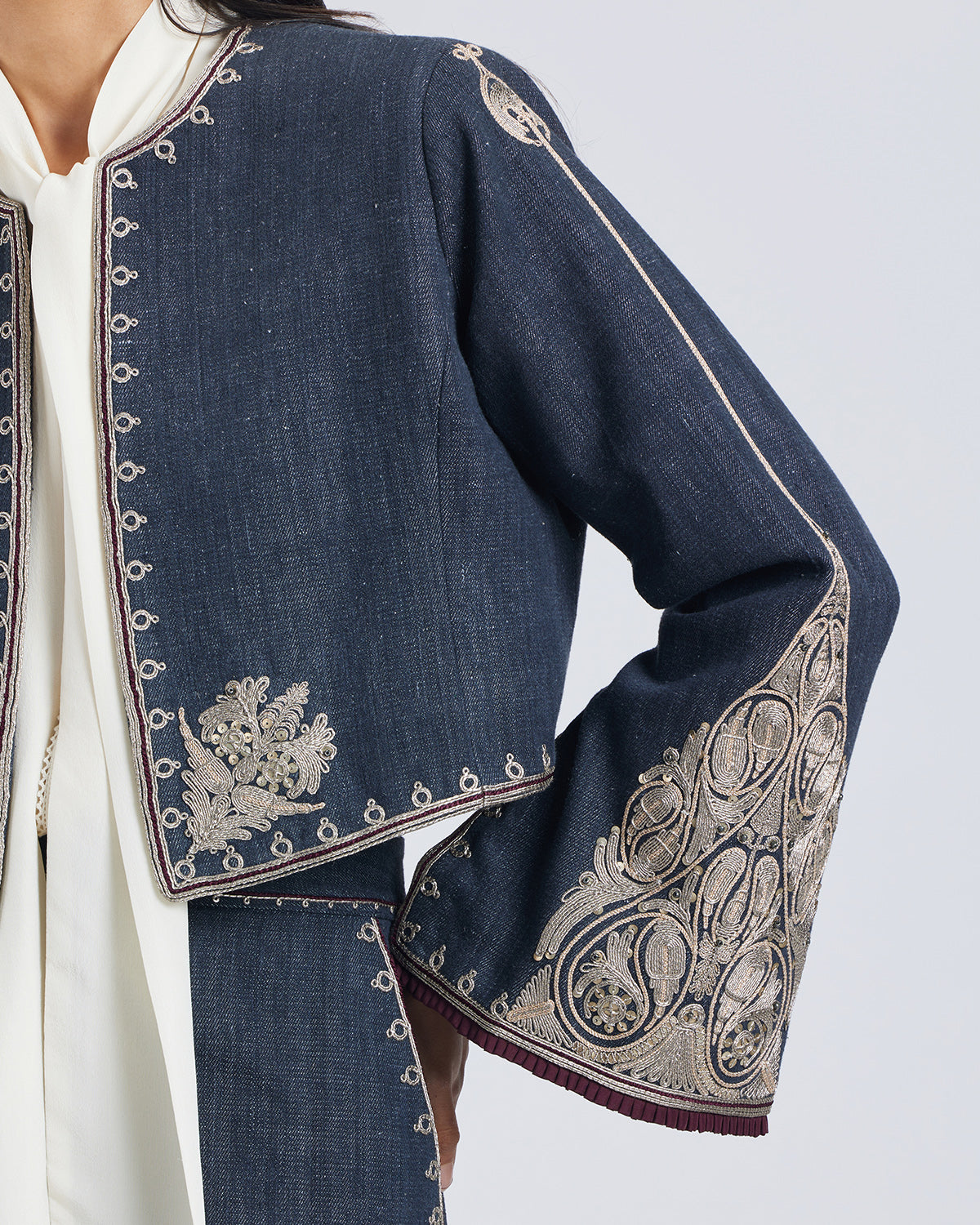 Zar Couching Handwoven Denim Jacket