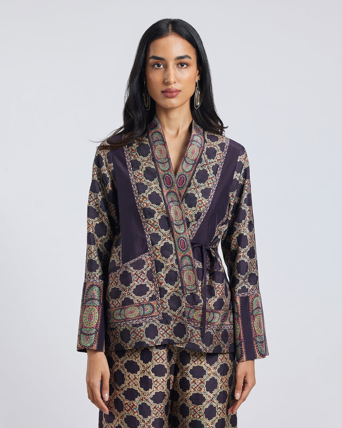Print Patchwork Wrap Jacket