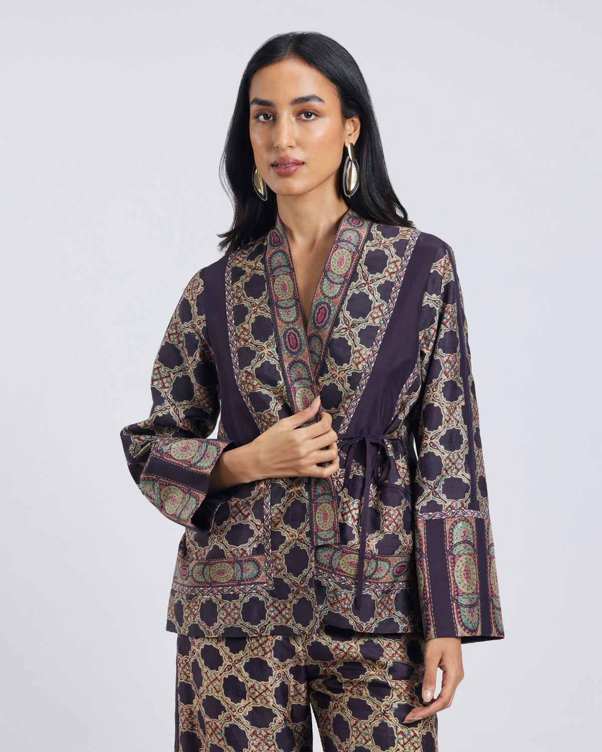 Print Patchwork Wrap Jacket