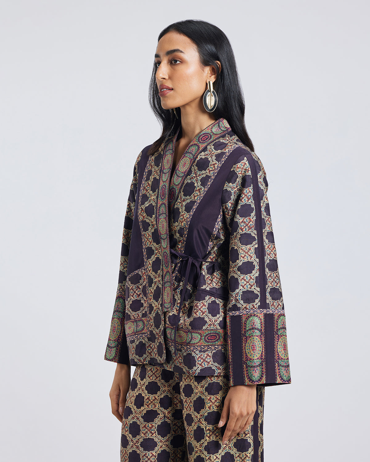 Print Patchwork Wrap Jacket
