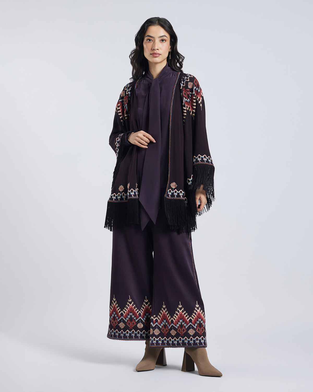 Folk Embroidered Silk Georgette Shrug
