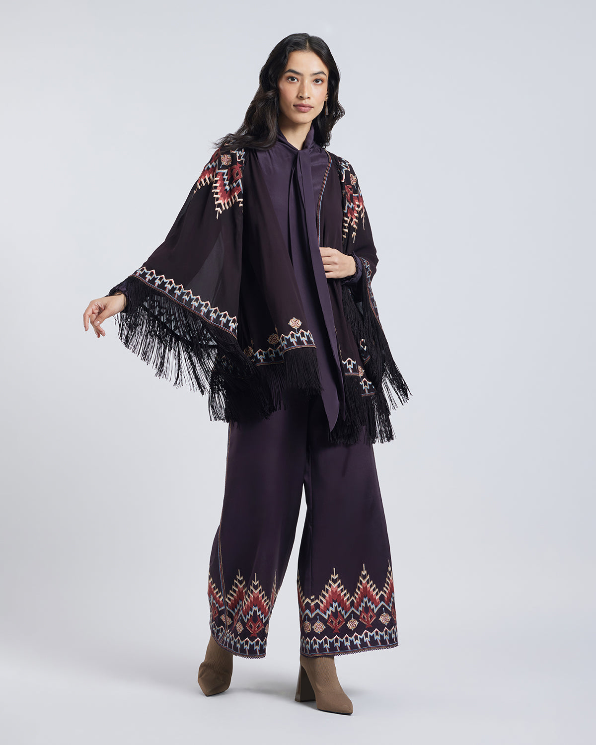 Folk Embroidered Silk Georgette Shrug
