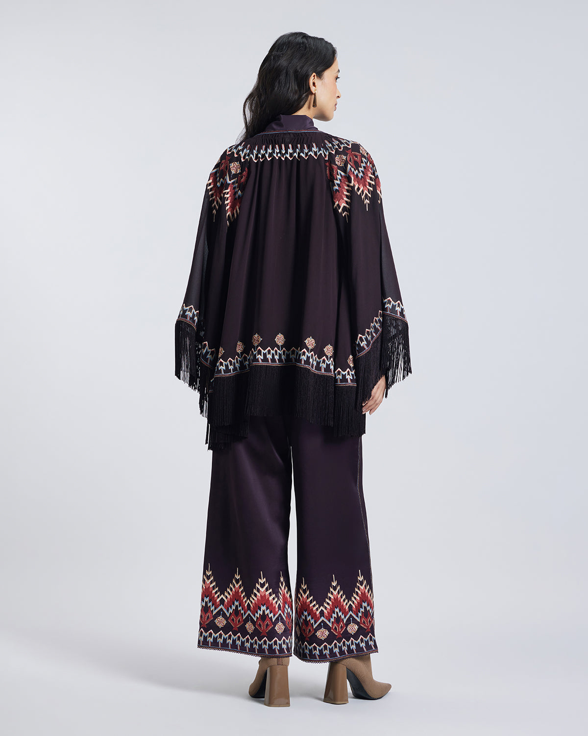 Folk Embroidered Silk Georgette Shrug