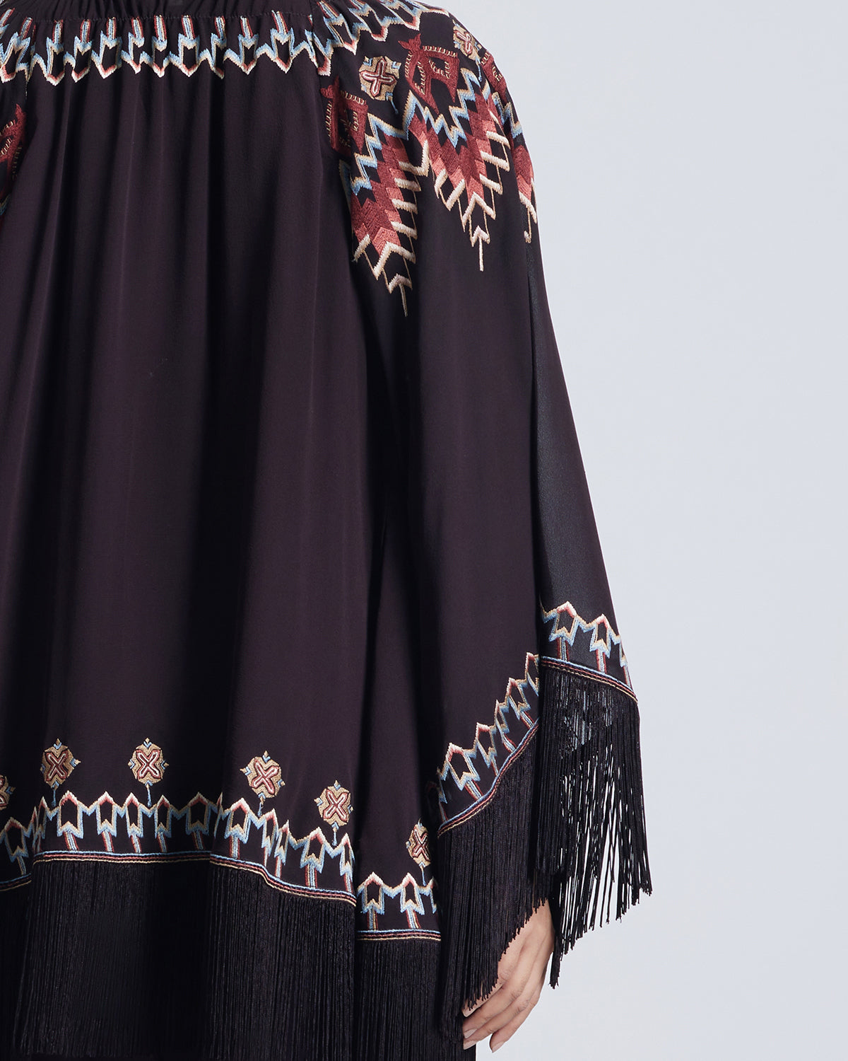 Folk Embroidered Silk Georgette Shrug