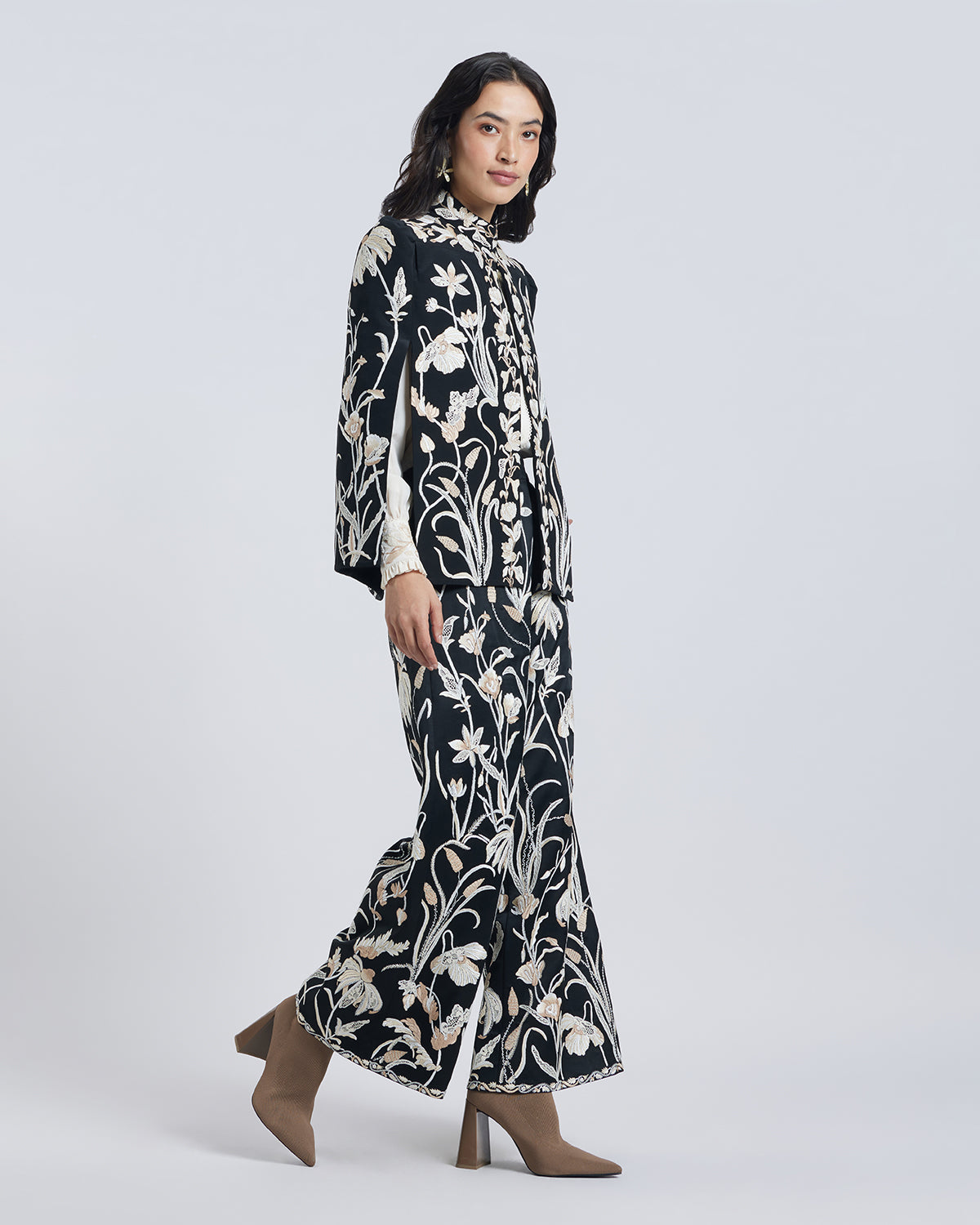 Floral Hand Embroidered Silk Cape
