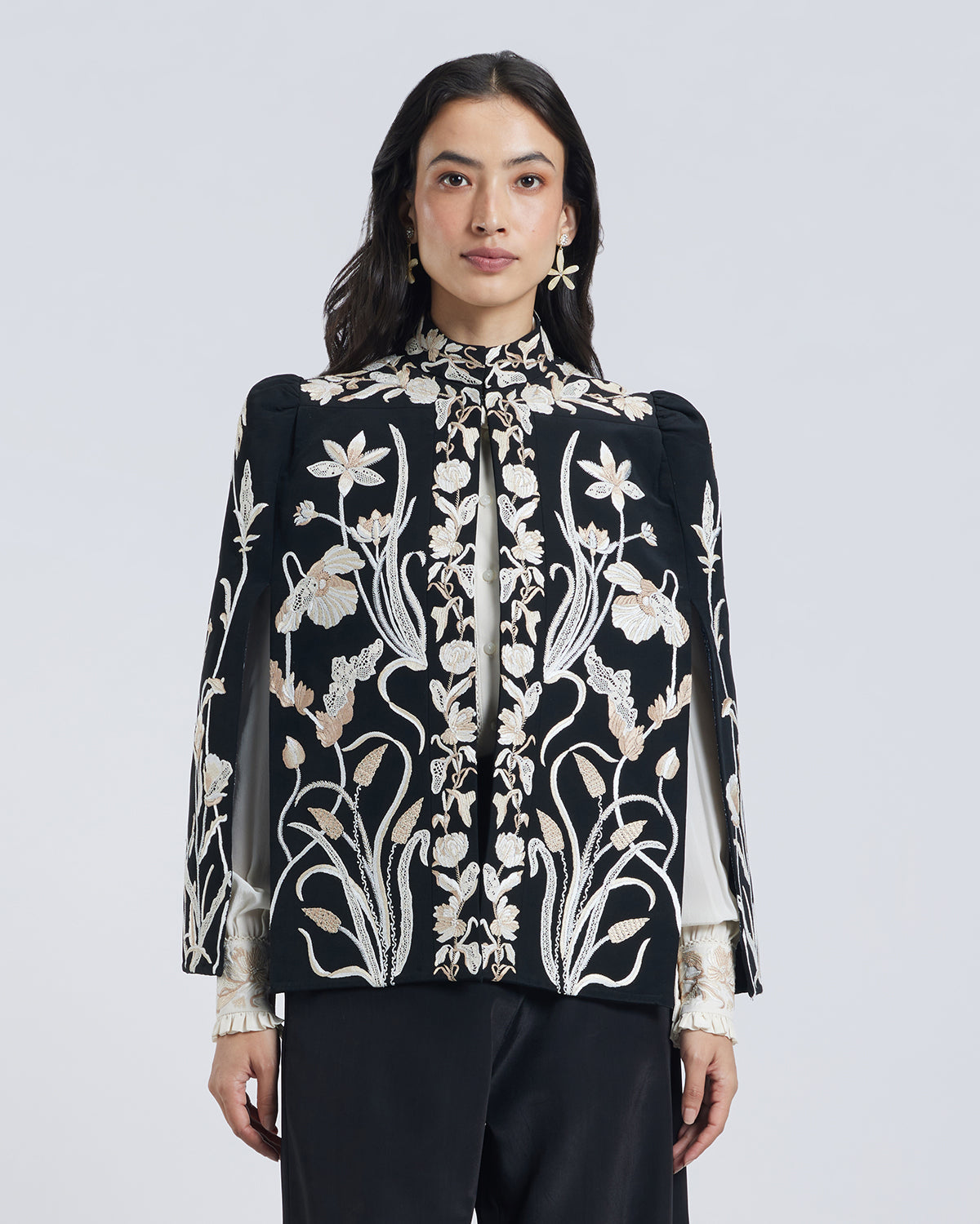 Floral Hand Embroidered Silk Cape
