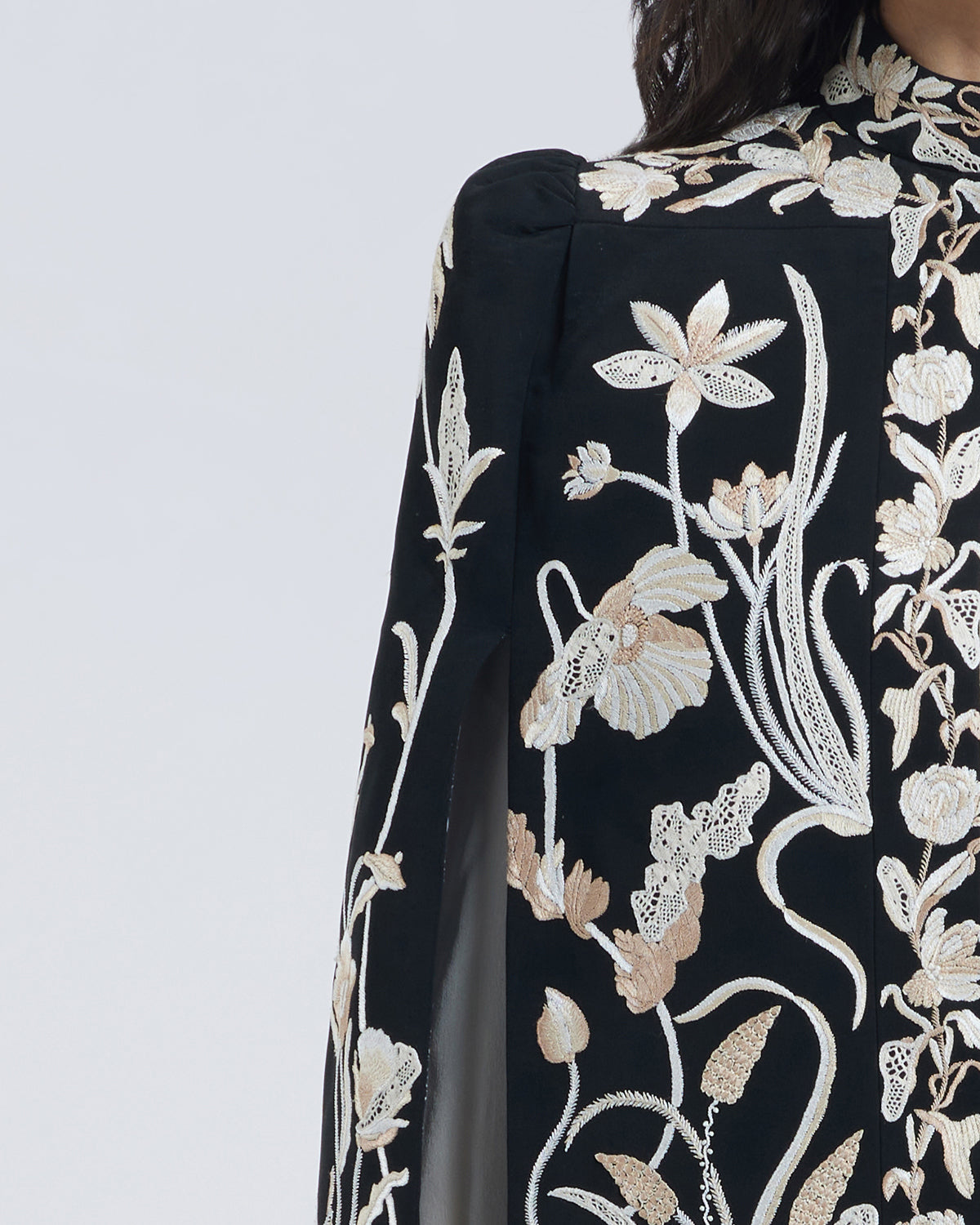 Floral Hand Embroidered Silk Cape