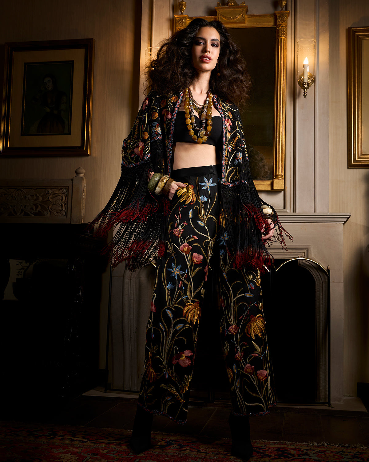 Floral Hand Embroidered Silk Pant