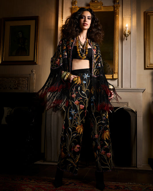 Floral Hand Embroidered Silk Pant