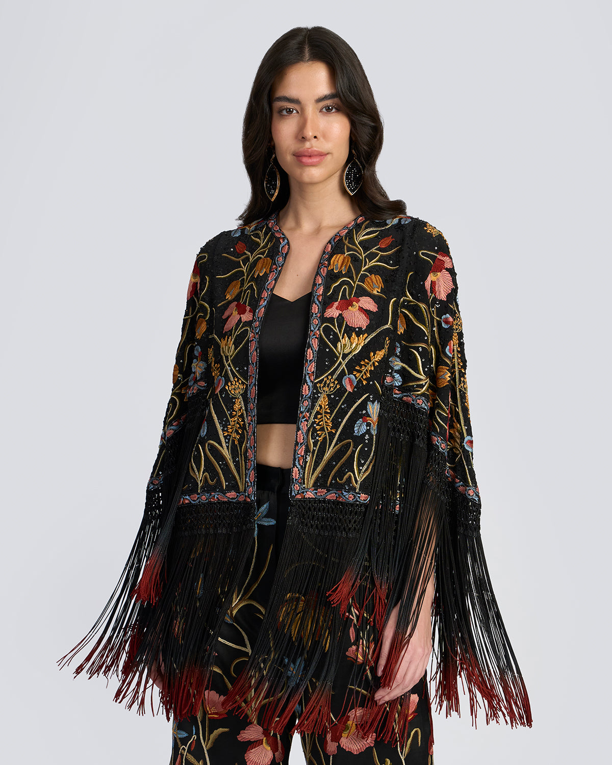 Floral Hand Embroidered Silk Shrug