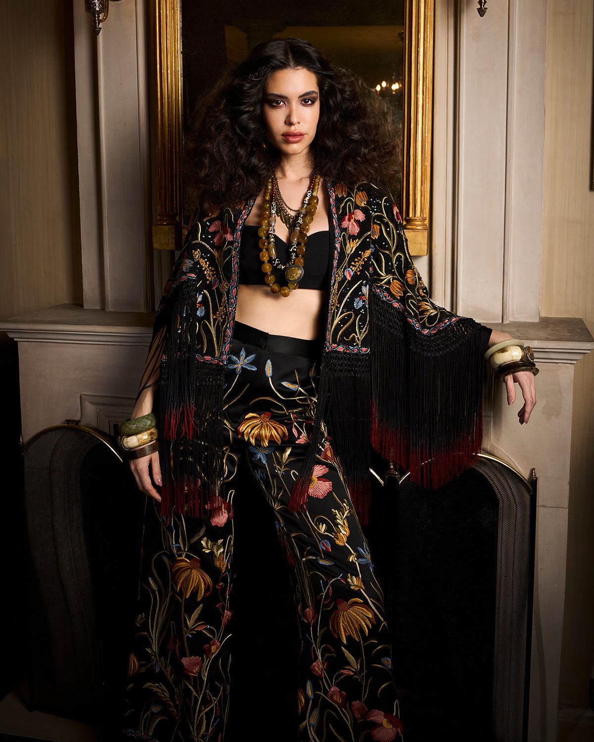 Floral Hand Embroidered Silk Shrug - Main Image
