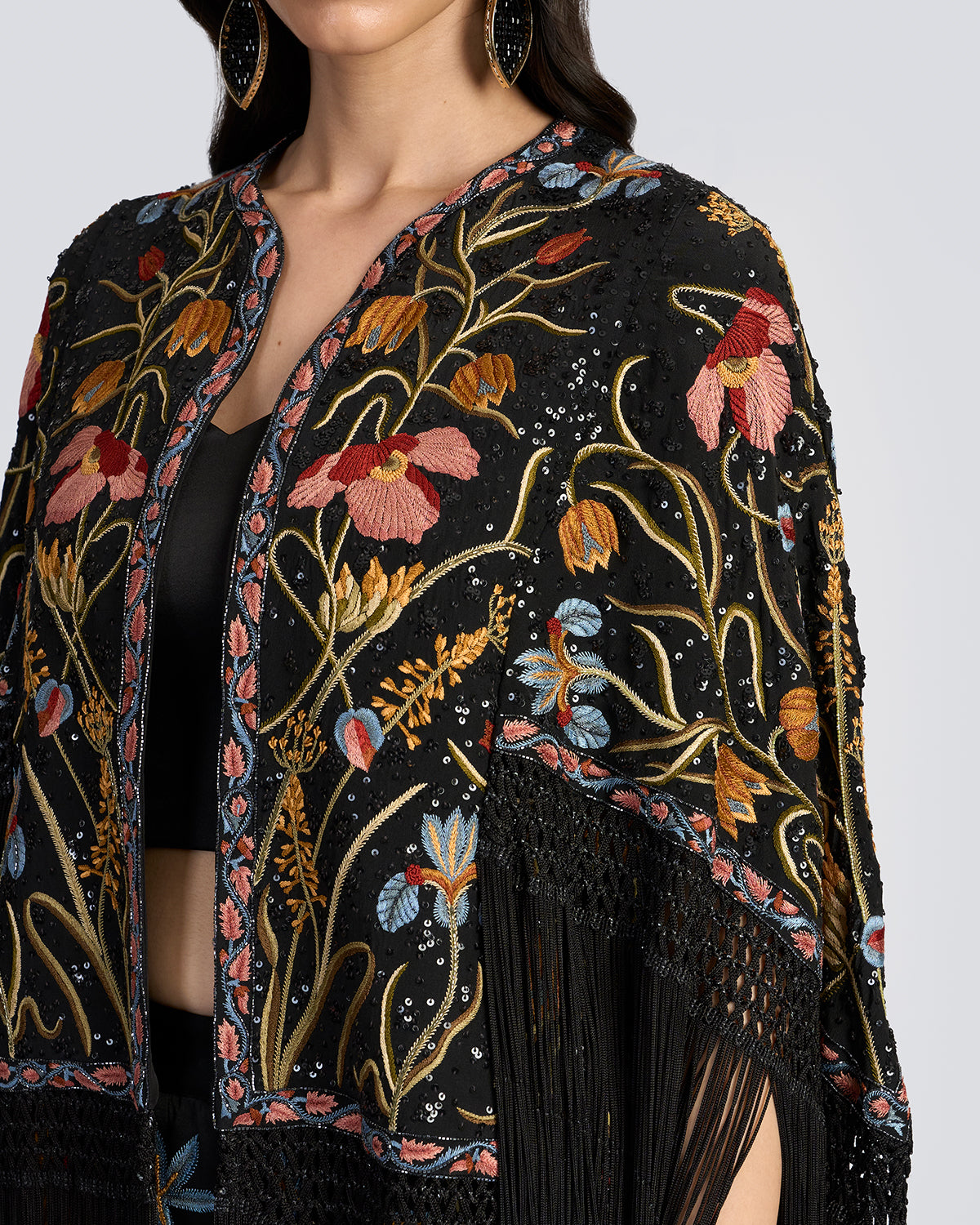 Floral Hand Embroidered Silk Shrug