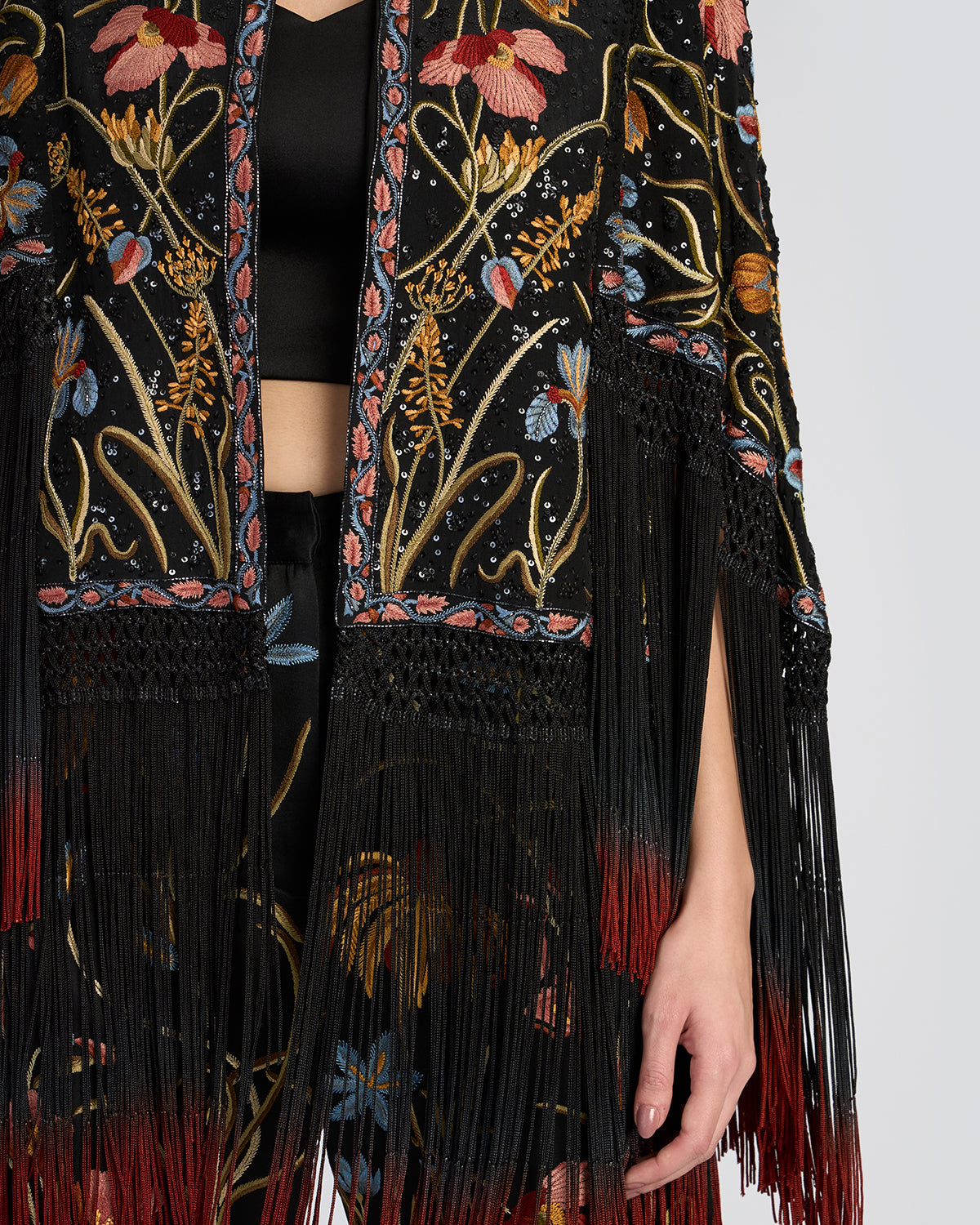 Floral Hand Embroidered Silk Shrug