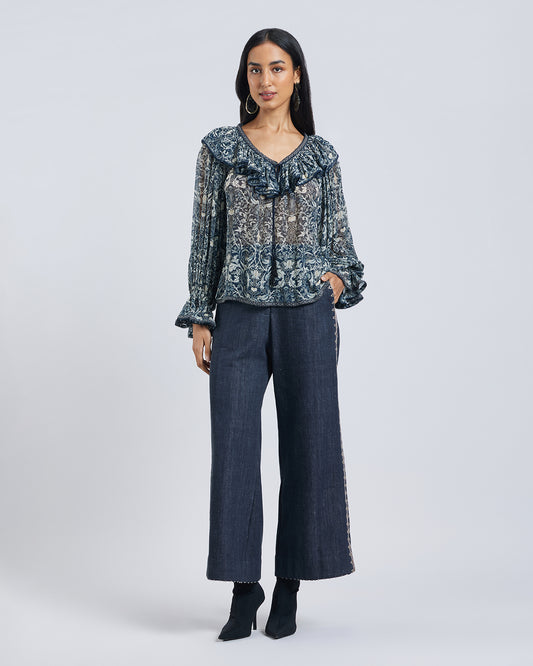 Ruffled Floral Print Blouse