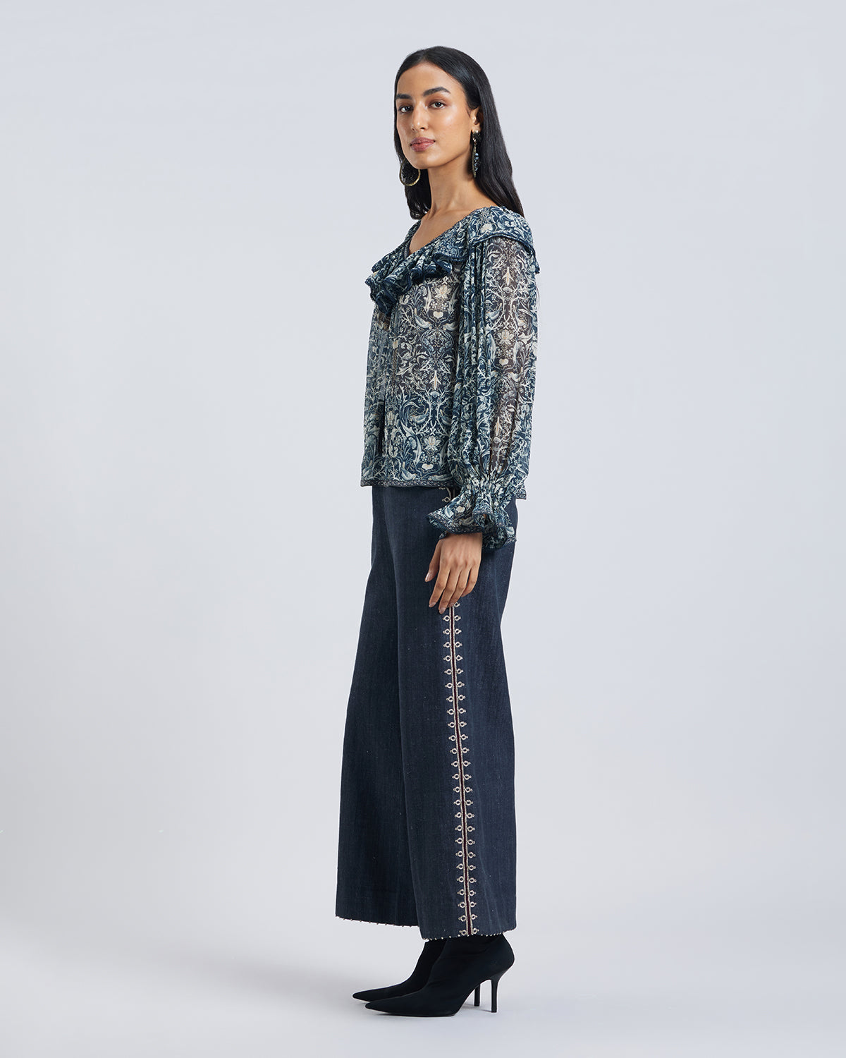 Ruffled Floral Print Blouse