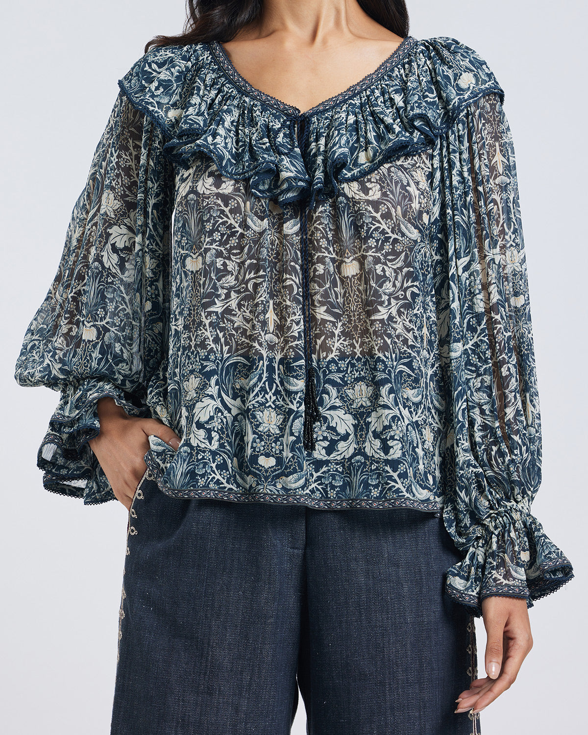Ruffled Floral Print Blouse