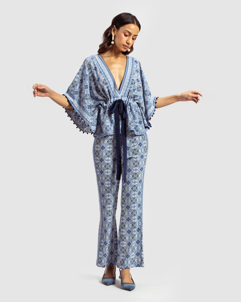 Blue Marissa Print Silk Crepe Top